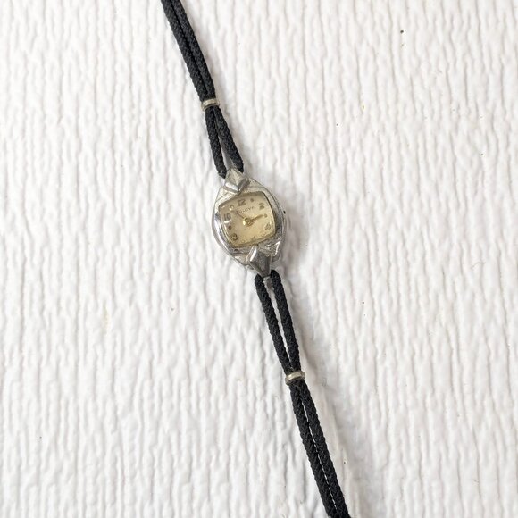 Vintage Bulova Ladies Watch art deco 10k RGP Bezel Rolled Gold Plated black band